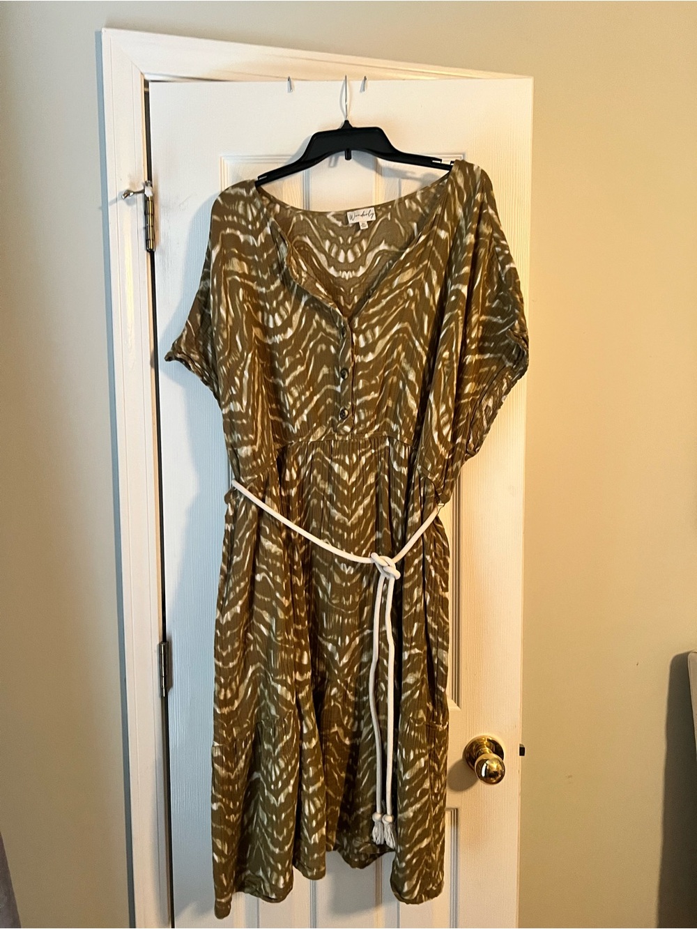 Wonderly Olive Printed Midi Dress with Tie Belt